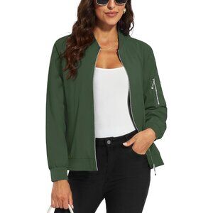 Women's Casual Jacket Bomber Jackets 5 Pockets Windbreaker Zip-Up Army Green
